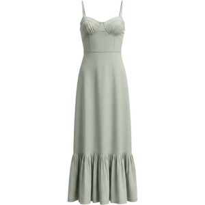 Urban Outfitters Womens Sage Green Linen Blend Smocked Tiered Mini Dress XS NWT